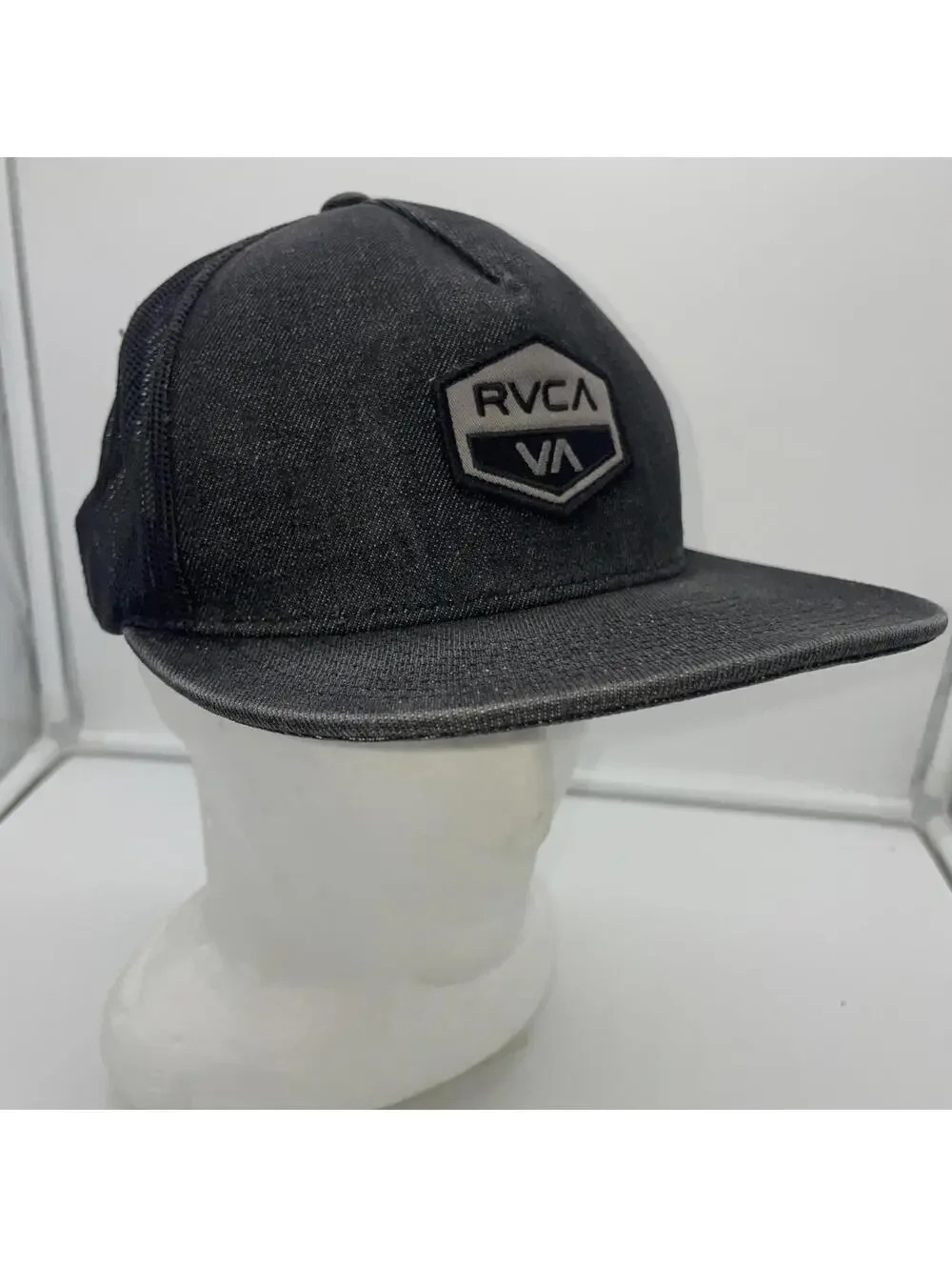 RVCA Trucker Hat Black Gray Unisex Adults One Size Mesh Mid Fit Snapback